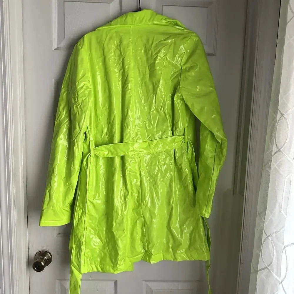 Dolls Kill Trickz N' Treatz Slime Viral Vengeance Vinyl Trench Coat Neon Green L - Picture 7 of 7